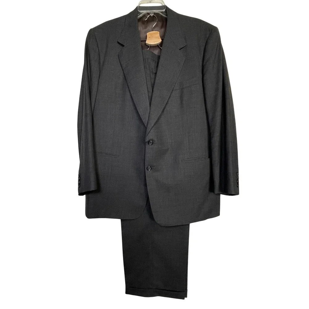 Walter Fong Vintage Custom Tailored Suit Charcoal 2pc Men's‎ 42R 34x28 Wool?